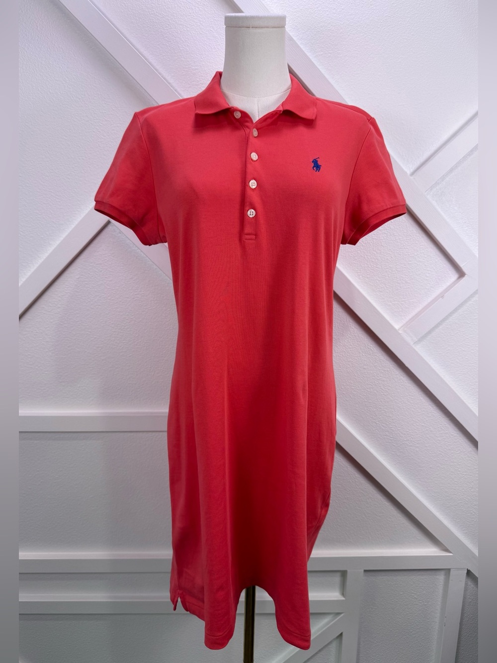 Polo Ralph Lauren Women’s Coral Pink Polo Shirt Dress Pony Logo Size Large